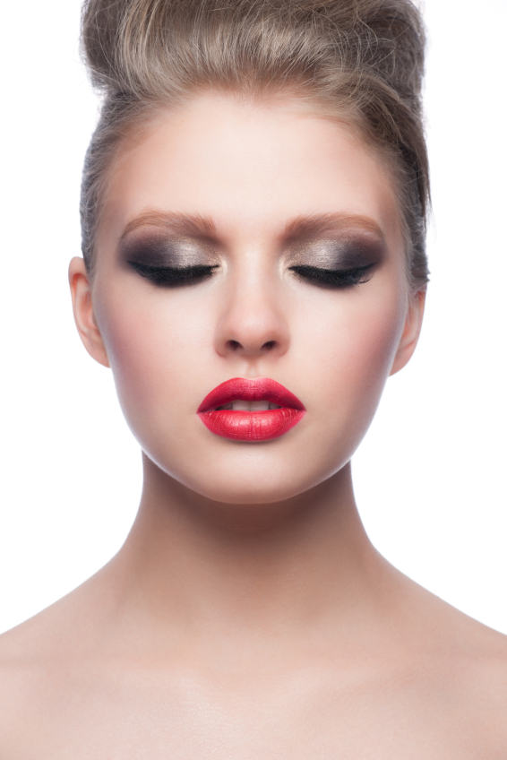 Makeup with red lipstick
